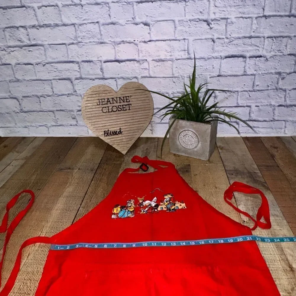 Fame Fabrics One Size Apron Style Red Native American Made In USA Vintage